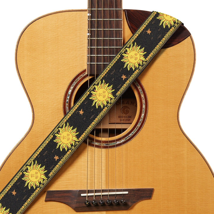 Amumu Sun Jacquard Guitar Strap – Premium Leather Ends, Adjustable 36" to 63" - Ev - Entz Music