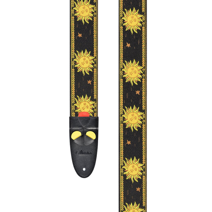 Amumu Sun Jacquard Guitar Strap – Premium Leather Ends, Adjustable 36" to 63" - Ev - Entz Music