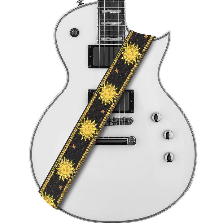 Amumu Sun Jacquard Guitar Strap – Premium Leather Ends, Adjustable 36" to 63" - Ev - Entz Music