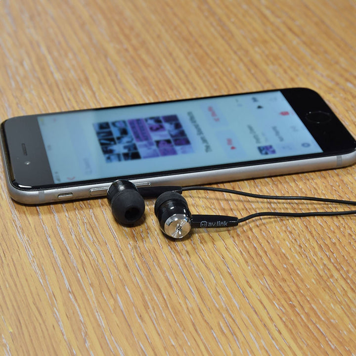 AV:Link Stereo Earphones - Black with Super Bass Ferrite Drivers and 3.5mm Jack - Ev - Entz Music