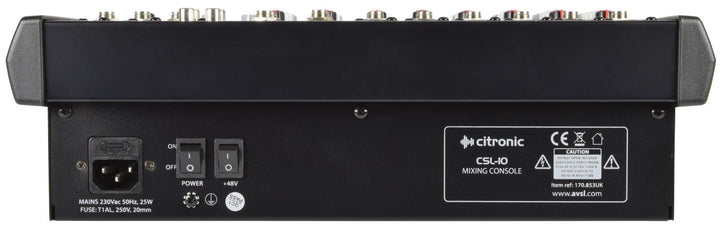 Citronic CSL - 10 Compact Mixing Console with DSP – 10 - Input Mixer with 3 - Band EQ and Vocal Effects for Small Venues and Events - Ev - Entz Music