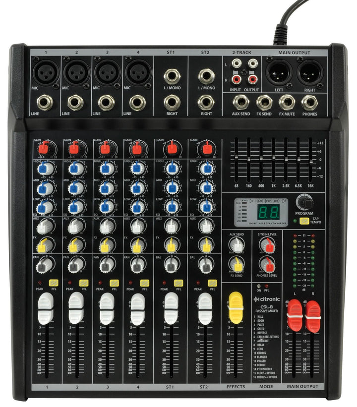 Citronic CSL - 8 Compact Mixing Console with DSP - 8 Input, 16 - Program DSP Effects - Ev - Entz Music