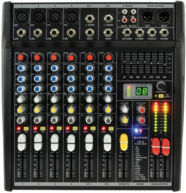Citronic CSL - 8 Compact Mixing Console with DSP - 8 Input, 16 - Program DSP Effects - Ev - Entz Music