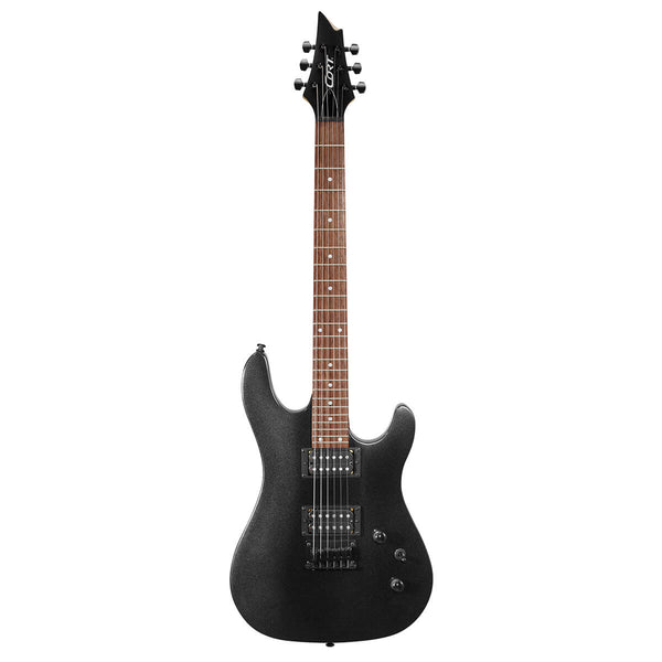 Cort KX100 electric guitar in Black Metallic finish, double-cutaway body, dual humbuckers, and hardtail bridge.

