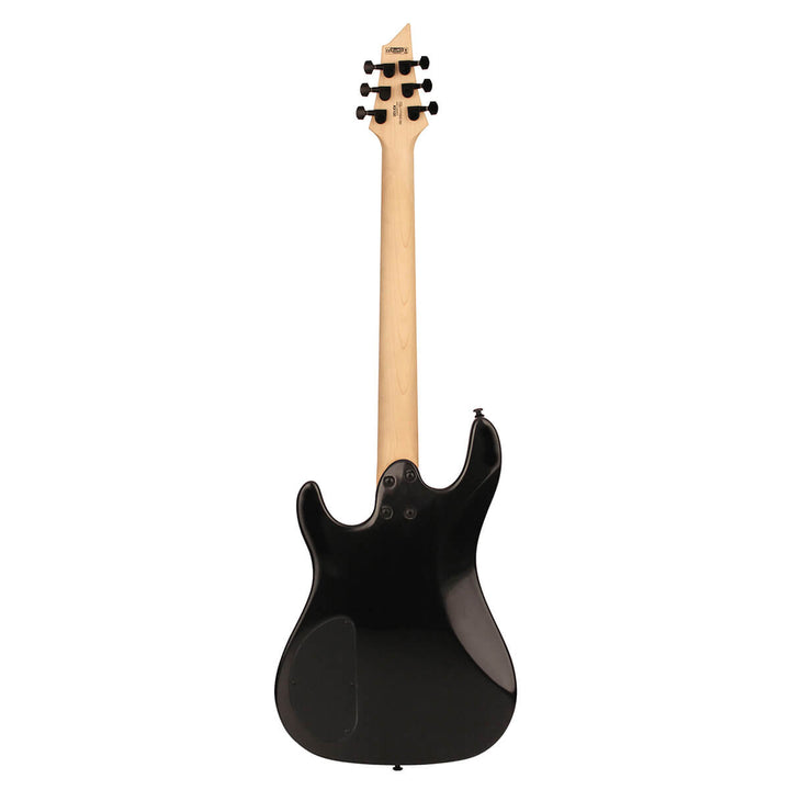 Close-up of Cort KX100 Black Metallic body with Powersound humbuckers and hardtail bridge.

