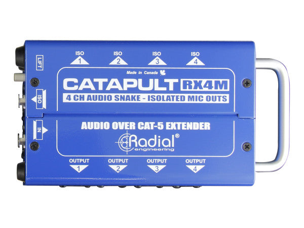 Radial Catapult RX4M Front Panel – 4 XLR Mic-Level Outputs

