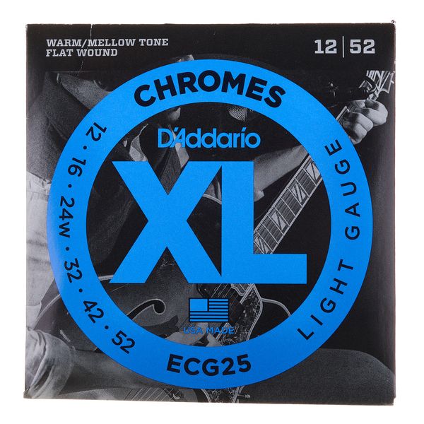D'Addario ECG25 Chromes Flat Wound Electric Guitar Strings, Light, 12 - 52 - Ev - Entz Music