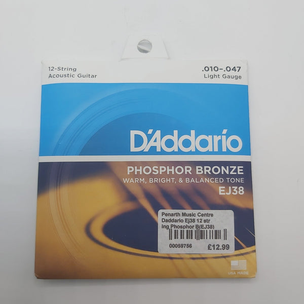 D'Addario EJ38 12 - String Phosphor Bronze, Light, 10 - 47 Strings - Ev - Entz Music