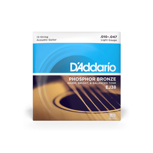 D’Addario EJ38 Phosphor Bronze 12 - String Acoustic Guitar Strings 10 - 47 - Ev - Entz Music