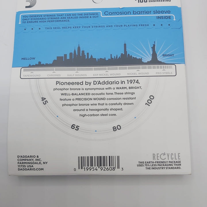 D'Addario EPBB170 Phosphor Bronze Acoustic Bass Strings, Long Scale, 45 - 100 - Ev - Entz Music