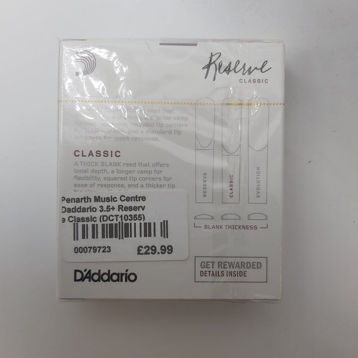 D'Addario Reserve Bb Clarinet Reeds, Strength 3.5, 10 - Pack - Ev - Entz Music