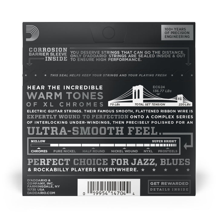 D'Addario XL Chromes Electric Guitar Strings 11 - 50 Jazz Light - Warm, Mellow Tone with Smooth Feel - Ev - Entz Music