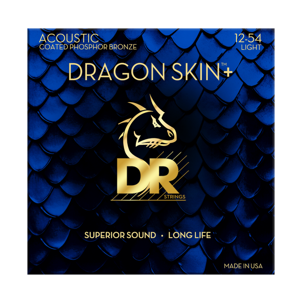 DR Strings Dragon Skin+ Acoustic Guitar Strings – Phosphor Bronze, Light Gauge (12–54) – DAP12