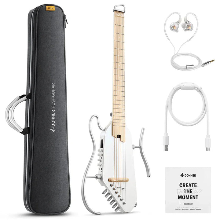 Donner HUSH - 1PROWH Electric Guitar - White Semi - Hollow Body with Humbucker Pickups, Adjustable Tremolo, and High - Quality Sound - Ev - Entz Music