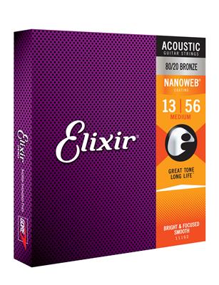 Elixir 80/20 Bronze Acoustic Guitar Strings - Medium (.013-.056) NANOWEB (E11102)