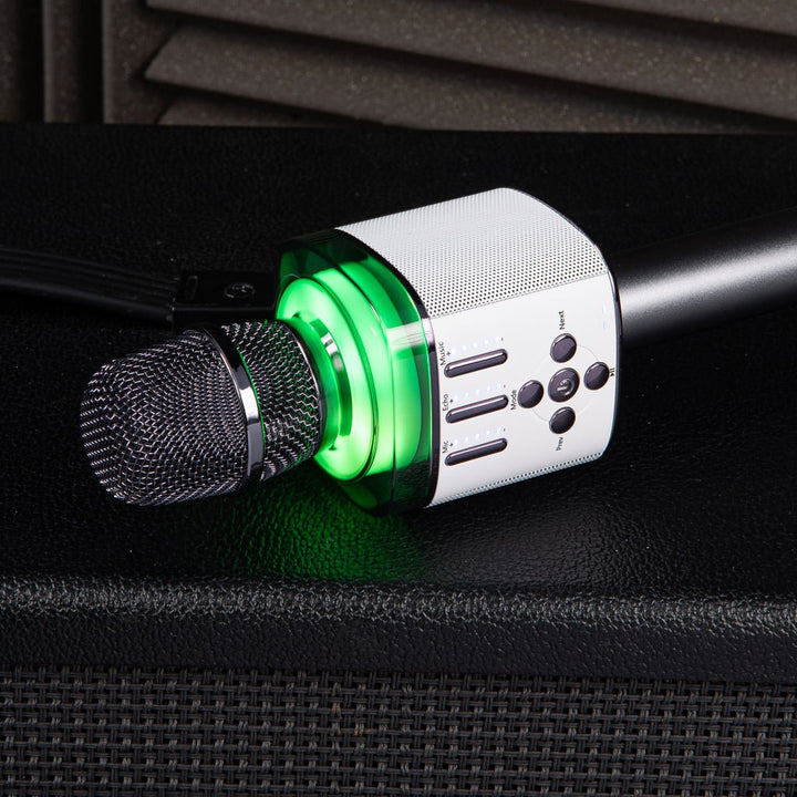 Easy Karaoke Bluetooth® Wireless Microphone – Black with Built - In Speaker & LED Party Lights (EKM10BK) - Ev - Entz Music