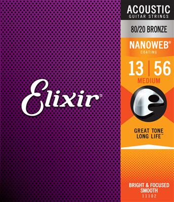 Elixir 80/20 Bronze Acoustic Guitar Strings - Medium (.013 - .056) NANOWEB (E11102) - Ev - Entz Music