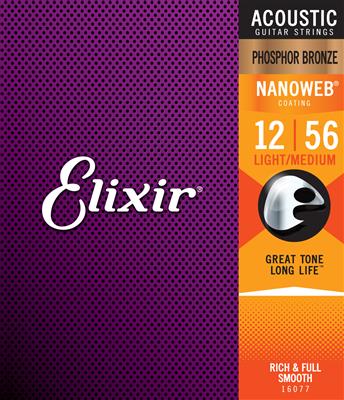 Elixir Phosphor Bronze Acoustic Guitar Strings - Light/Medium (.012 - .056) NANOWEB (E16077) - Ev - Entz Music