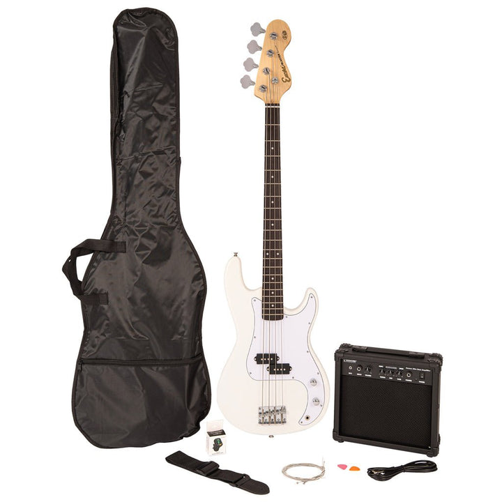 Encore Blaster E40 Bass Guitar Pack with Kinsman 20W Bass Amp, Accessories (Strap, Tuner, Picks, Strings) & Free Online Lessons - Vintage White - Ev - Entz Music