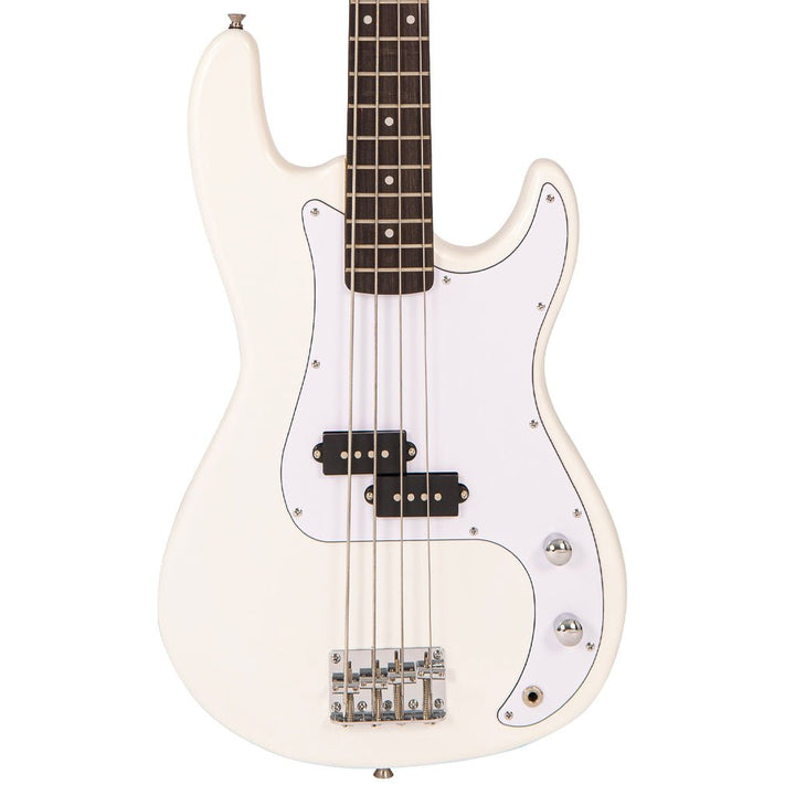 Encore Blaster E40 Bass Guitar Pack with Kinsman 20W Bass Amp, Accessories (Strap, Tuner, Picks, Strings) & Free Online Lessons - Vintage White - Ev - Entz Music