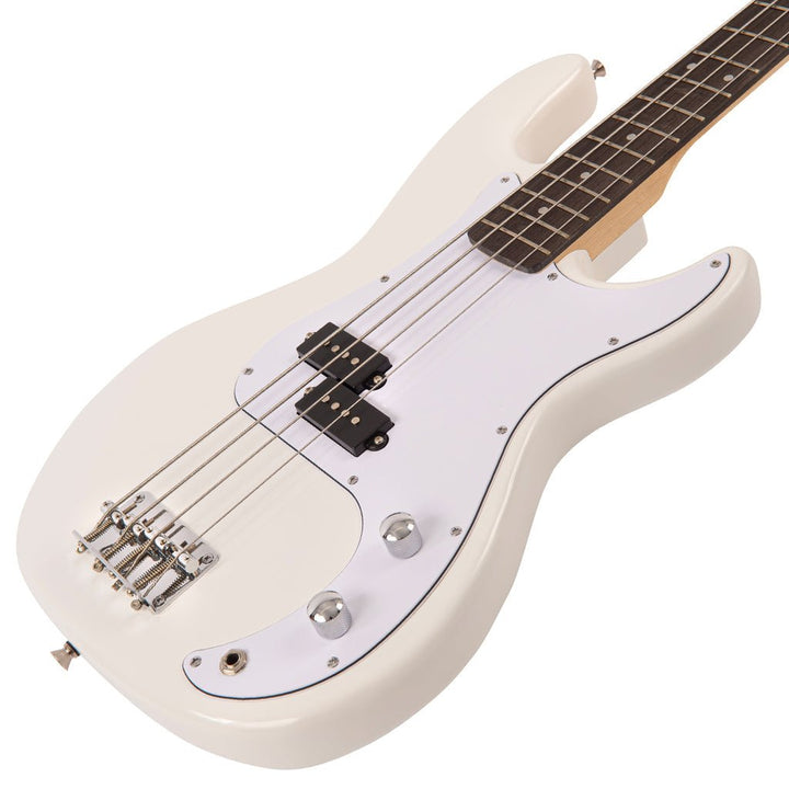 Encore Blaster E40 Bass Guitar Pack with Kinsman 20W Bass Amp, Accessories (Strap, Tuner, Picks, Strings) & Free Online Lessons - Vintage White - Ev - Entz Music