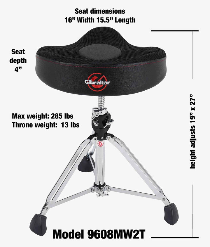 Gibraltar 9608MW2T 16" Airtech Mesh Saddle Drum Throne - Ev - Entz Music