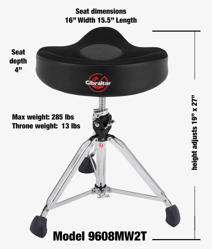 Gibraltar 9608MW2T 9000 Series 16" Airtech Mesh Saddle Drum Throne - Ev - Entz Music