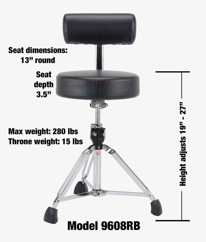 Gibraltar 9608RB 13" Round Drum Throne with Backrest - Ev - Entz Music