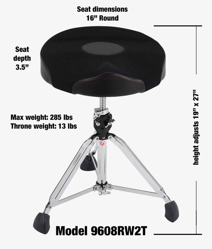 Gibraltar 9608RW2T 17" Airtech Mesh Round Drum Throne - Ev - Entz Music
