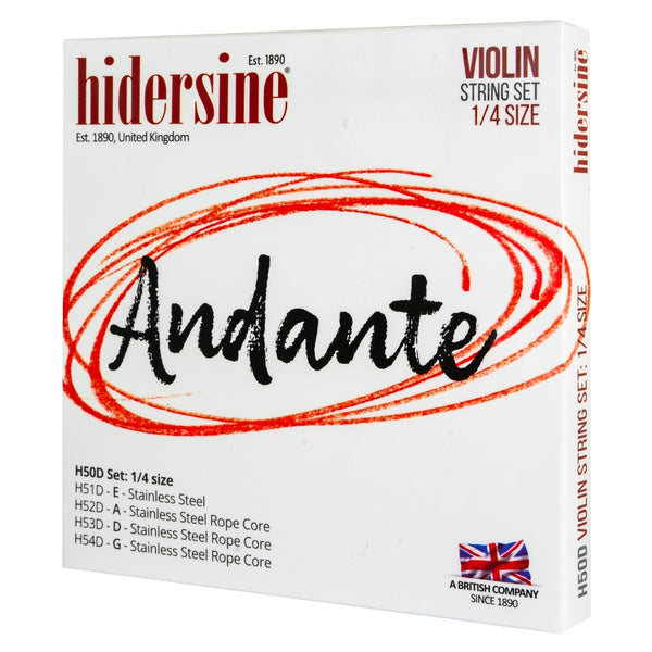 Hidersine Andante Violin String Set 1/4 - Durable and Warm-Toned Strings