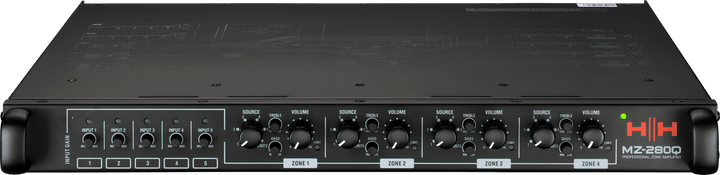HH MZ - 280Q 4 - Zone Amplifier – 4x 280W RMS, 70/100V & 4Ω, Rack - Mountable with EQ & Remote Control - Ev - Entz Music