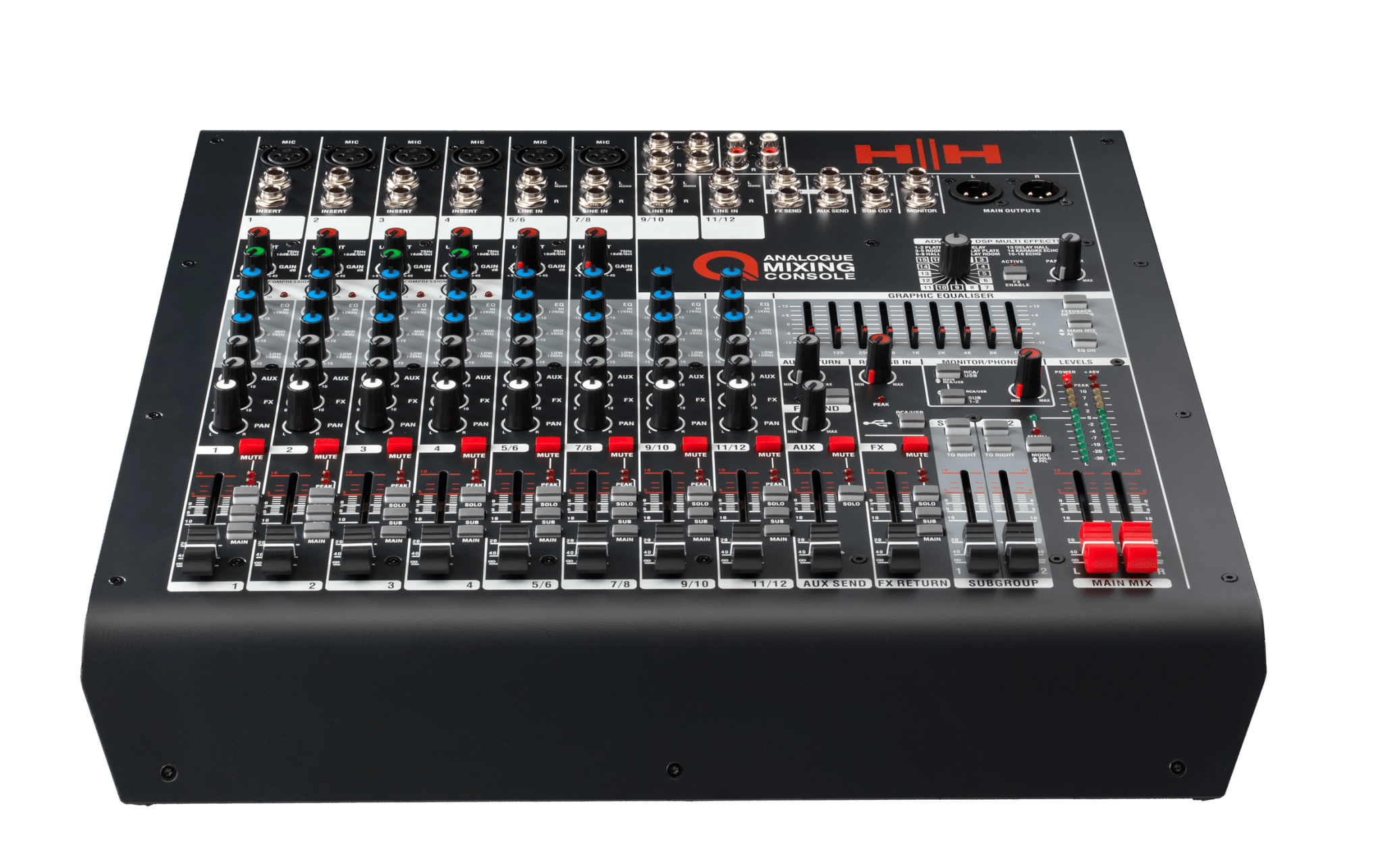 HH Q12FX Compact 12-Channel Analogue Mixing Console – USB, DSP Effects ...