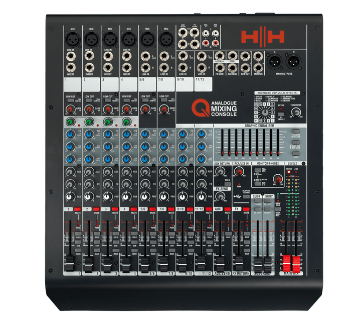 HH Q12FX Compact 12 - Channel Analogue Mixing Console – USB, DSP Effects & Graphic EQ - Ev - Entz Music