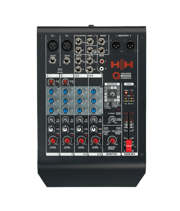 HH Q6FX Compact 6 - Channel Mixer – USB Audio, DSP Effects & 3 - Band EQ - Ev - Entz Music