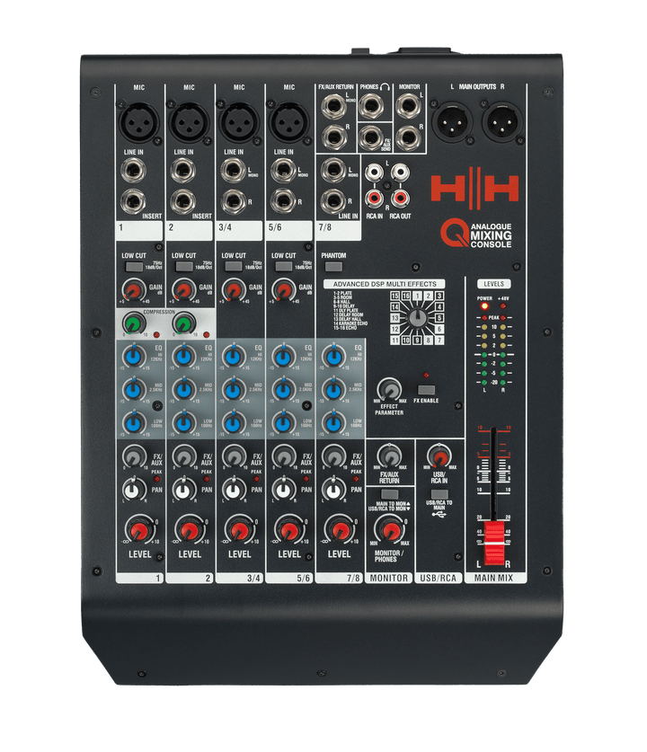 HH Q8FX Compact 8 - Channel Analogue Mixing Console – USB, DSP Effects, and Compression - Ev - Entz Music