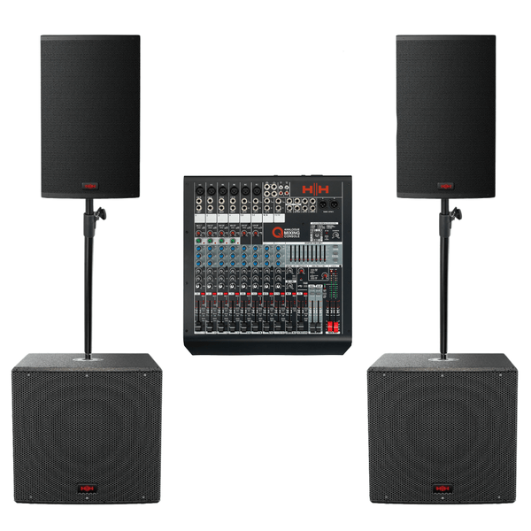 HH Tensor PA System Bundle – 2 x TRE - 1501, 2 x TRS - 1800, Q12FX Mixer & HH PS200B Poles - Ev - Entz Music