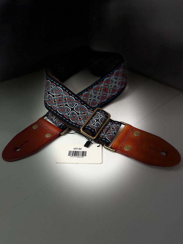 ISUZI GT - 52 Suede Pattern Guitar Strap with Leather Ends and Brass Buckle - Ev - Entz Music