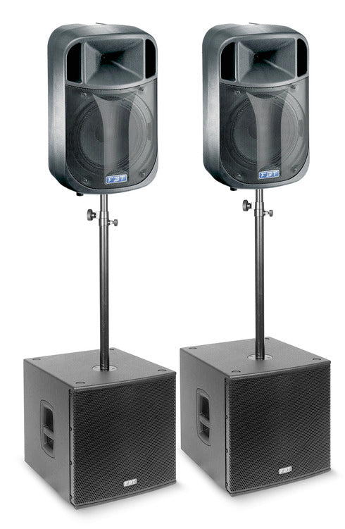 FBT J2000 Active PA System Package - 12" Speakers & 15" Subwoofer with Poles and Covers