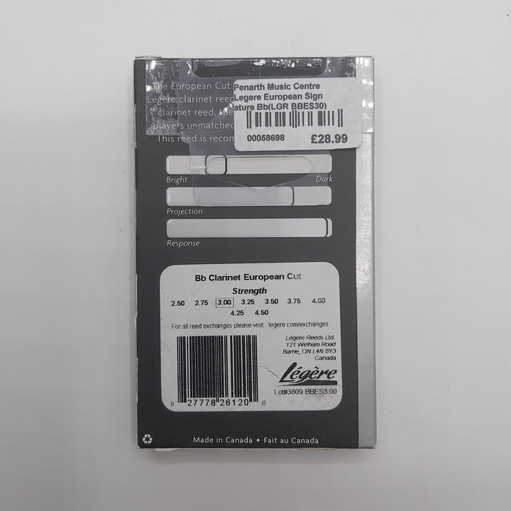 Legere European Signature Bb Clarinet Reed 3 - Ev - Entz Music