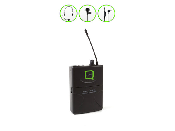 Q-Audio QWM 1940 BP KIT V2 UHF Bodypack Transmitter with Lavalier Mic, Headset & Cable - 863-865 MHz