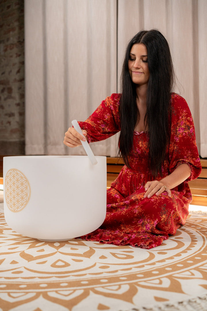 MEINL Sonic Energy 16" Flower of Life Crystal Singing Bowl 128 Hz / C3 with Silicone Ring - Ev - Entz Music