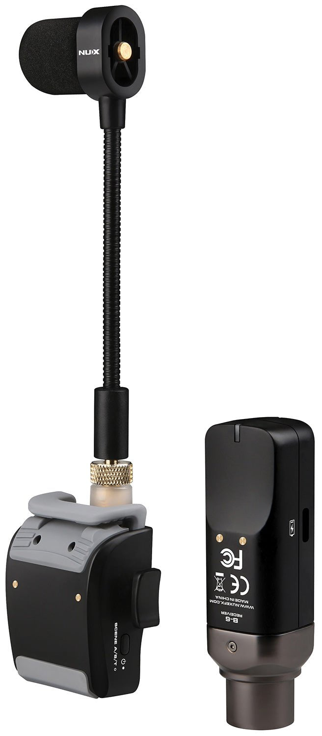 NUX B - 6 Wireless Saxophone System – 2.4GHz Digital Transmission with Custom Gooseneck Mic, Rechargeable Power Case, and Voicing Modes for Tenor, Alto, and Soprano Saxophones - Ev - Entz Music