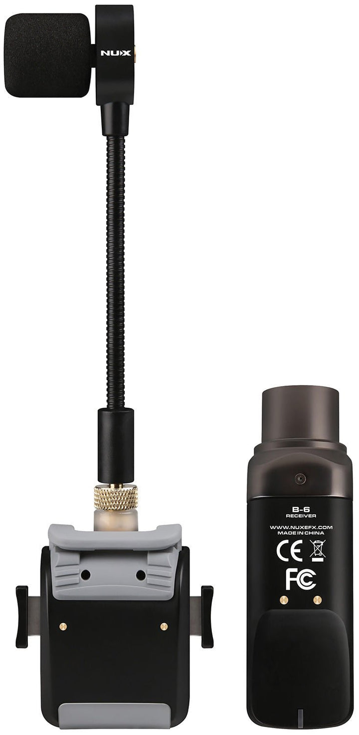 NUX B - 6 Wireless Saxophone System – 2.4GHz Digital Transmission with Custom Gooseneck Mic, Rechargeable Power Case, and Voicing Modes for Tenor, Alto, and Soprano Saxophones - Ev - Entz Music