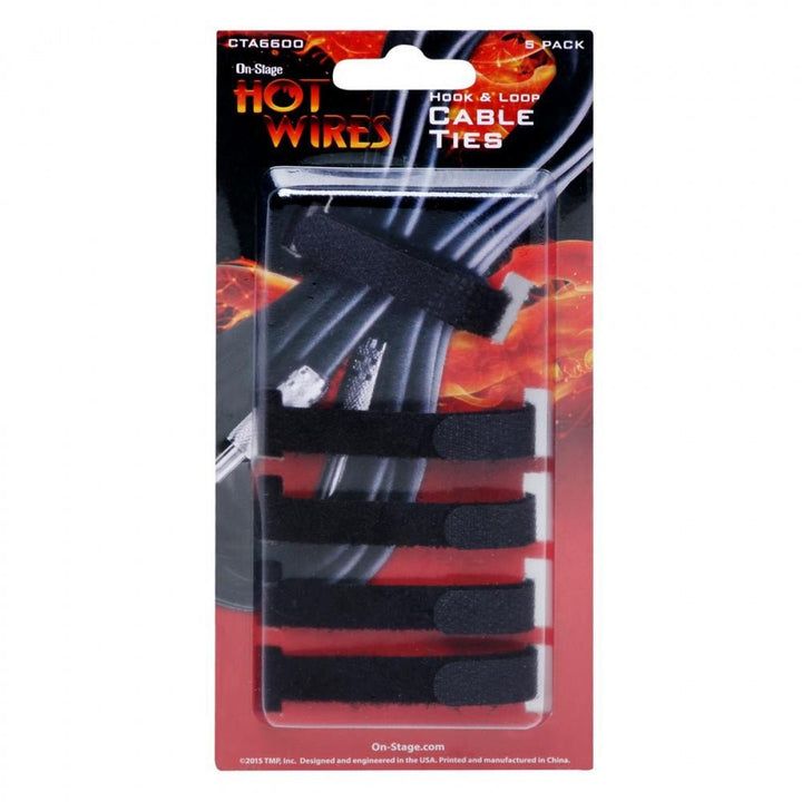 On - Stage Cable Ties ~ 5 Pack - Durable Hook & Loop Cable Organizers - Ev - Entz Music