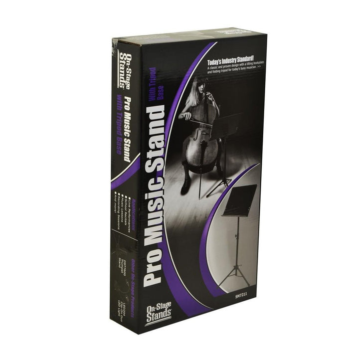 On - Stage Pro Music Stand – Folding Tripod Base, Adjustable Height & 13.5"x19" Bookplate (SM7211B) - Ev - Entz Music