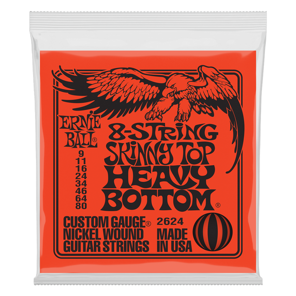 Ernie Ball Skinny Top Heavy Bottom Slinky 8-String Electric Guitar Strings – 9-80 Gauge for Versatile Play