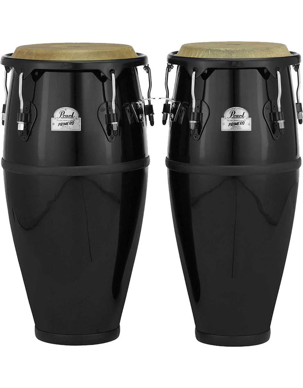 Pearl Primero Fiberglass Conga Set - 10" & 11" Drums with Buffalo Skin Heads (Ebony Finish) - Ev - Entz Music