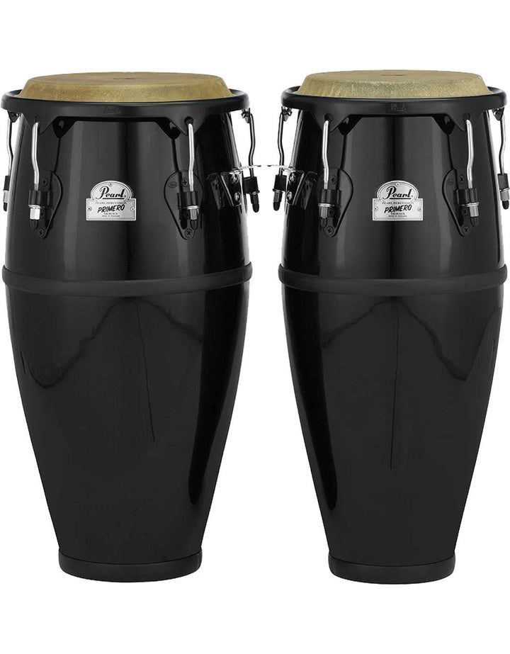 Pearl Primero Fiberglass Conga Set - 10" & 11" Drums with Buffalo Skin Heads (Ebony Finish) - Ev - Entz Music