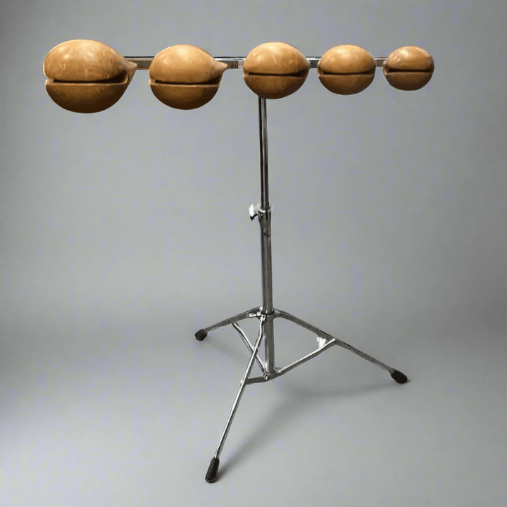 Pre - Owned 5 - Piece Wooden Temple Block Set with Stand – Percussion Instrument - Ev - Entz Music