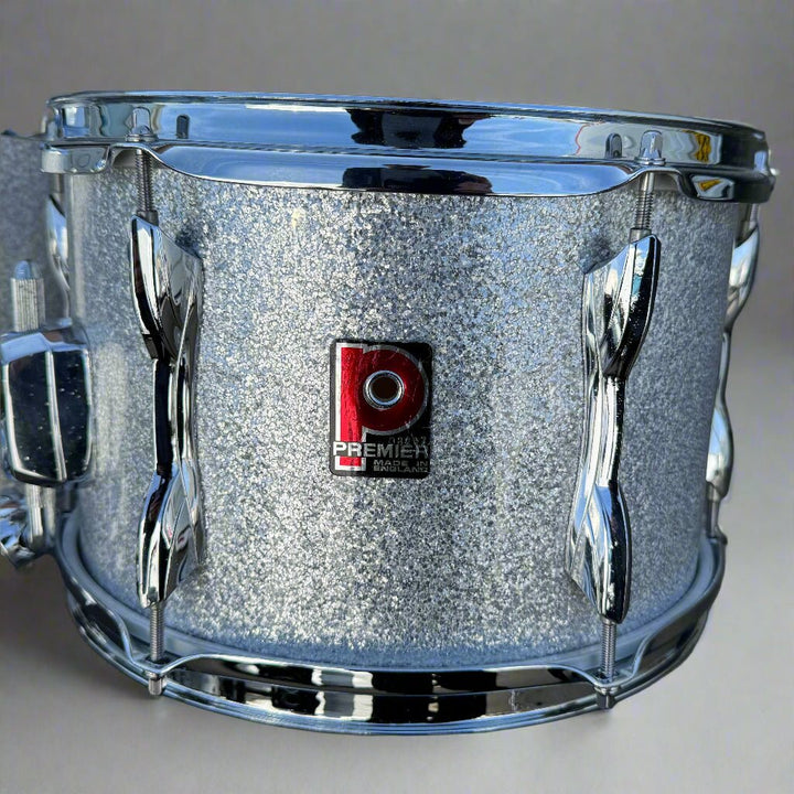 Pre - Owned Custom Premier Drum Kit – Silver Sparkle Finish, With Cymbal & Tom Stands + Bags - Ev - Entz Music